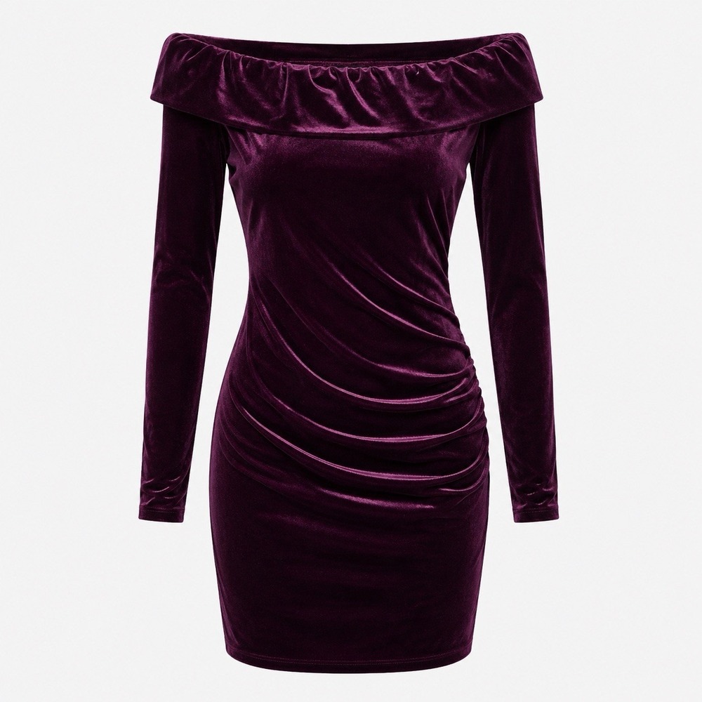 Calvin‎ Klein 12 Burgundy Velvet Off Shoulder Sheath Dress Whimsigoth Evening